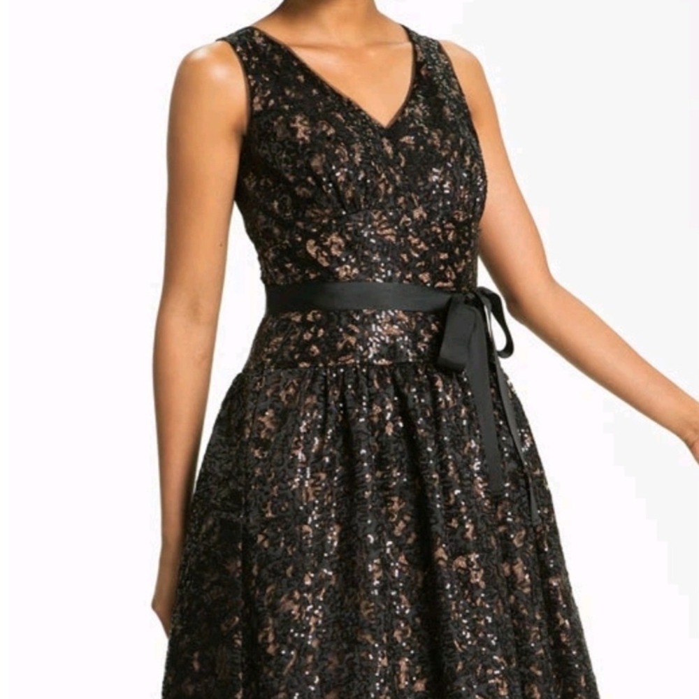 Eliza J Black Lace And Sequin Fit And Flare Dress